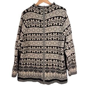 Sarah Spencer 2X Lambswool Fair Isle Cardigan Sweater Full Zip Silver Metallic